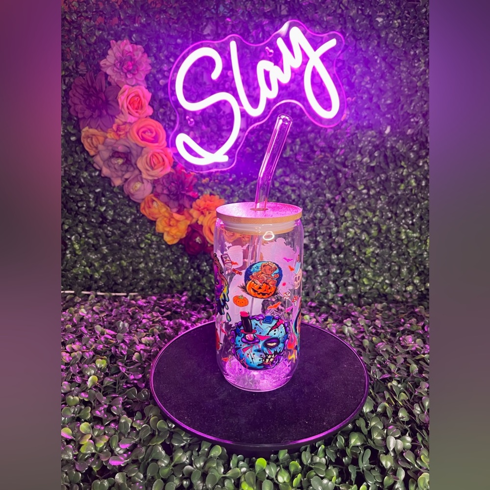 Handcrafted Halloween Friends Glass Tumbler
